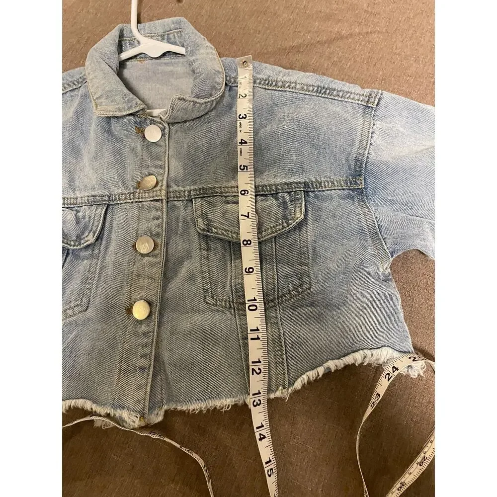 Raw Hem Light Wash Cut-Off Denim Jacket Girls